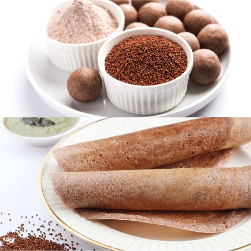 Freshly Ground Ragi Flour (Finger Millet Atta) in a Bowl – Perfect for Ragi Roti, Dosa, Porridge, and Healthy Recipes. High-Protein & Nutrient-Rich Superfood.